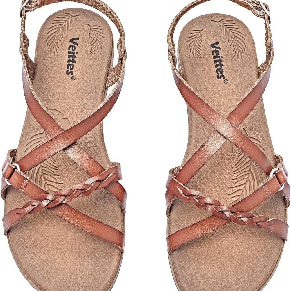 Women's Flat Slide Sandals Faux Leather Rubber Sole Casual Summer Size 10